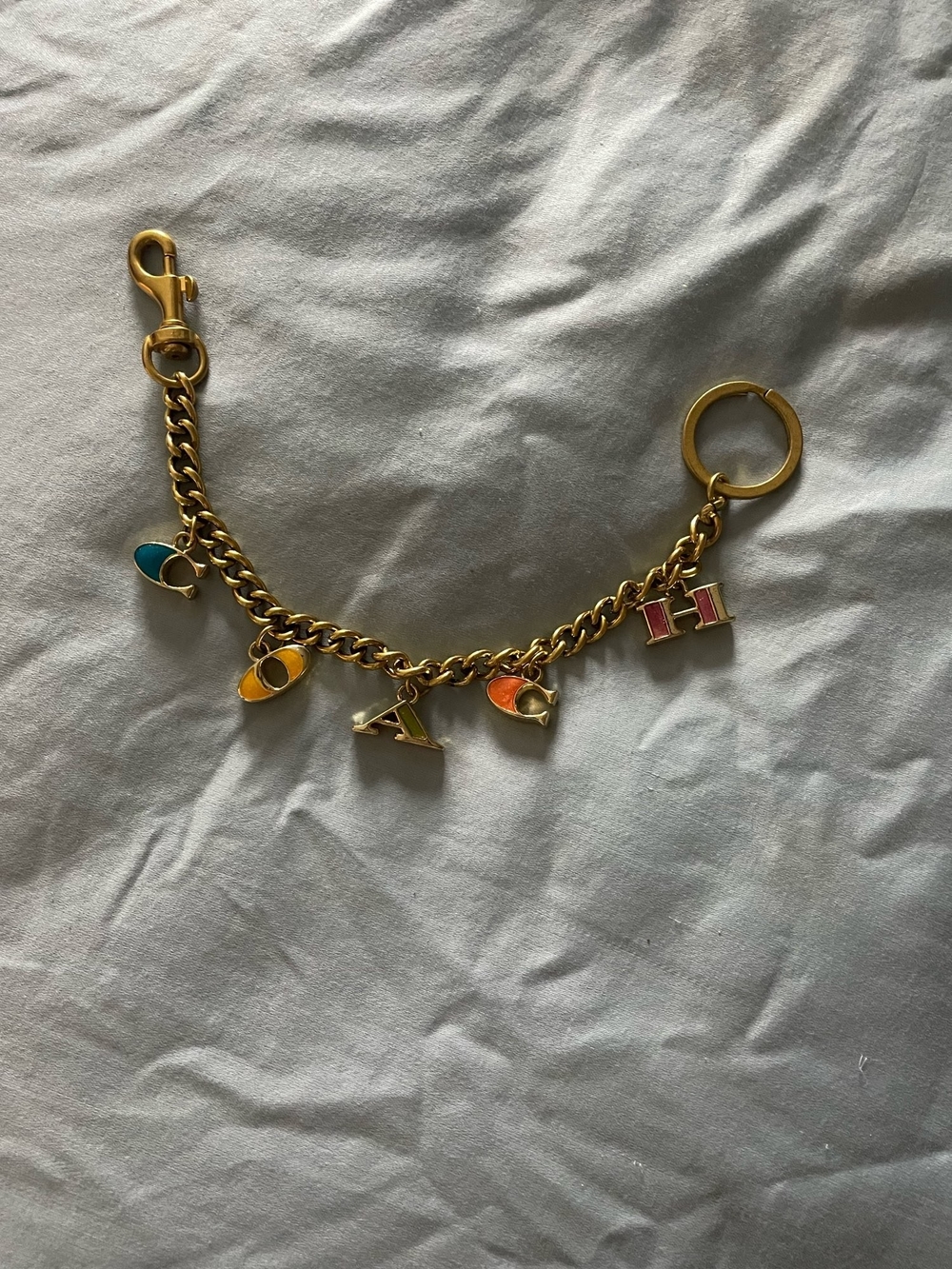 Gold-tone Charm Keychain Bracelet with Multicolor Letter Charms